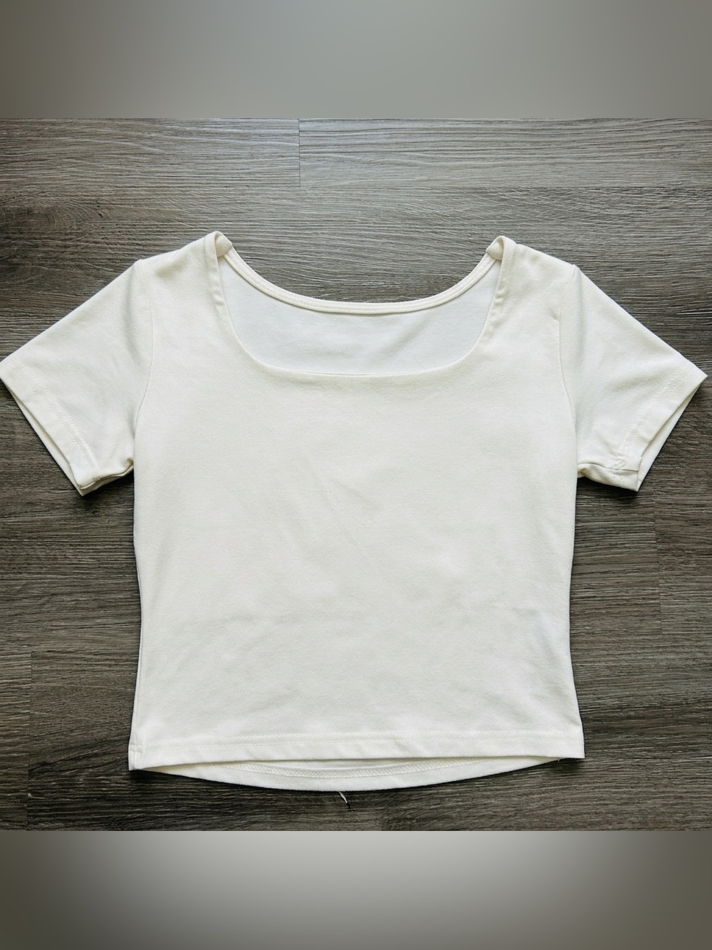 Cream Square Neck Cotton Short Sleeve Cropped Women's T-Shirt Size Small